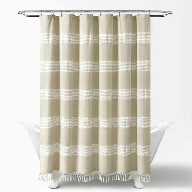 Tucker Stripe Yarn Dyed Cotton Knotted Tassel Shower Curtain