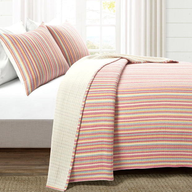 Lush Décor Tracy Stripe Pick Stitch Kantha Yarn Dyed Cotton Woven Quilt/Coverlet Set