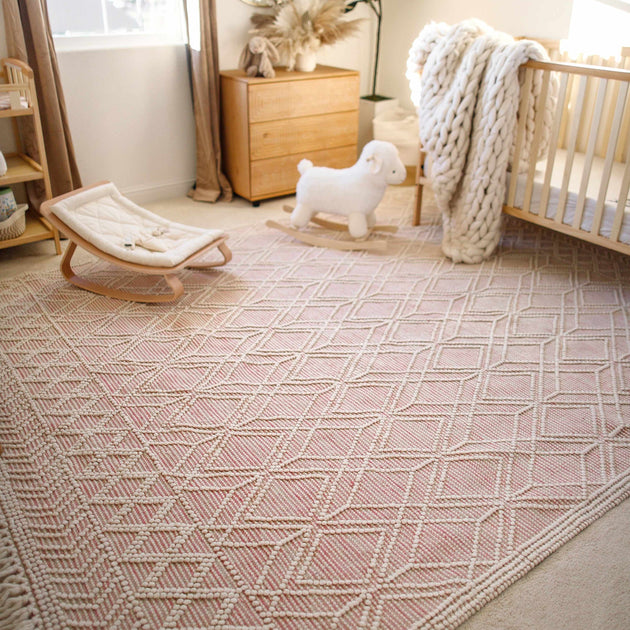 Boutique Rugs Ramsbury Pink Trellis Wool Rug | Natural Linens