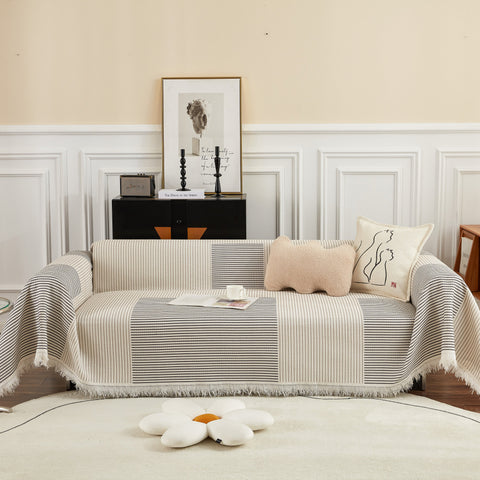 Slipcover KAS™ Cotton Jacquard Striped Sofa Cover Throw, Couch Covers for Dogs, Sectional Sofa Protector