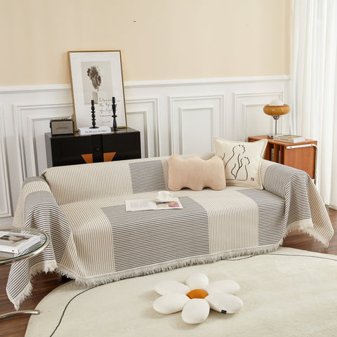 Slipcover KAS™ Cotton Jacquard Striped Sofa Cover Throw, Couch Covers for Dogs, Sectional Sofa Protector