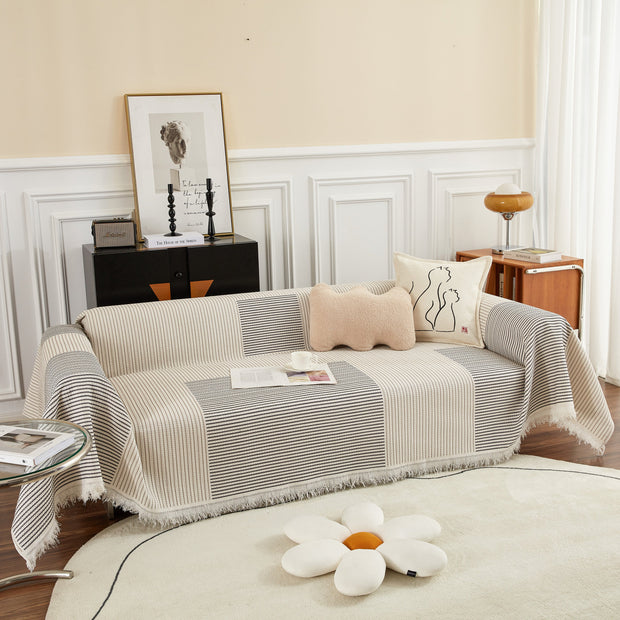 Slipcover KAS™ Cotton Jacquard Striped Sofa Cover Throw, Couch Covers for Dogs, Sectional Sofa Protector