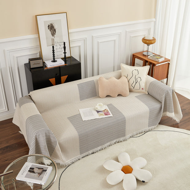 Slipcover KAS™ Cotton Jacquard Striped Sofa Cover Throw, Couch Covers for Dogs, Sectional Sofa Protector