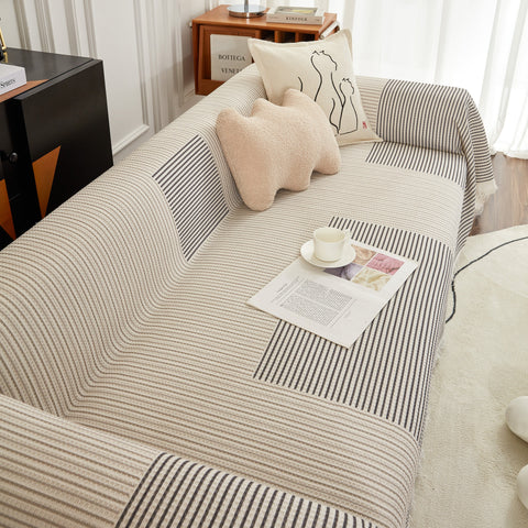 Slipcover KAS™ Cotton Jacquard Striped Sofa Cover Throw, Couch Covers for Dogs, Sectional Sofa Protector