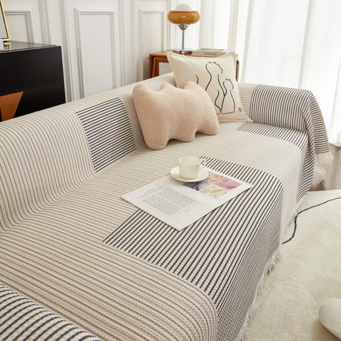 Slipcover KAS™ Cotton Jacquard Striped Sofa Cover Throw, Couch Covers for Dogs, Sectional Sofa Protector