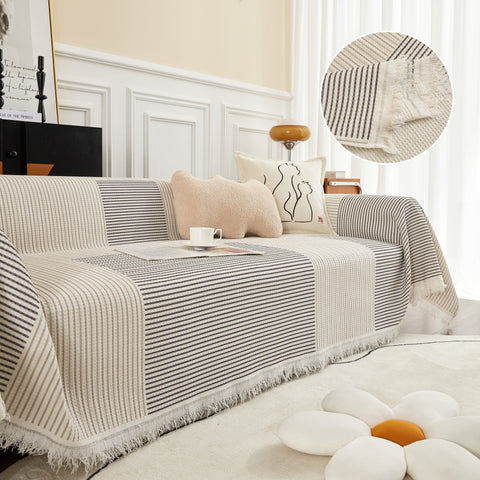 Slipcover KAS™ Cotton Jacquard Striped Sofa Cover Throw, Couch Covers for Dogs, Sectional Sofa Protector