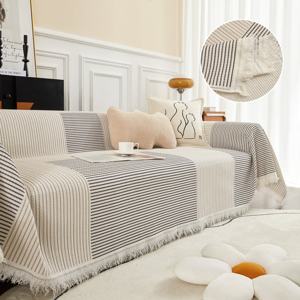 Slipcover KAS™ Cotton Jacquard Striped Sofa Cover Throw, Couch Covers for Dogs, Sectional Sofa Protector