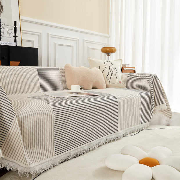 Slipcover KAS™ Cotton Jacquard Striped Sofa Cover Throw, Couch Covers for Dogs, Sectional Sofa Protector