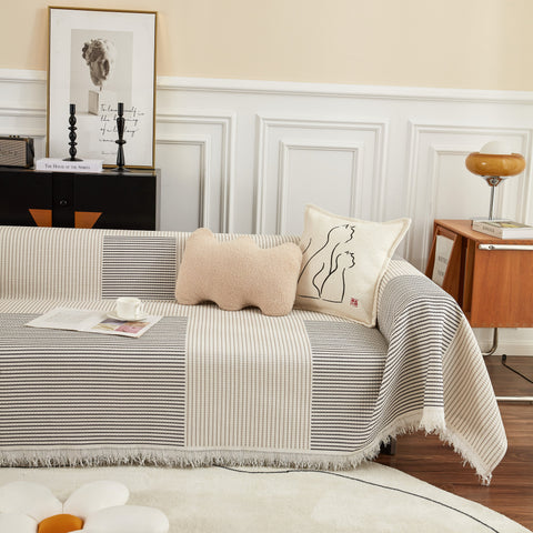 Slipcover KAS™ Cotton Jacquard Striped Sofa Cover Throw, Couch Covers for Dogs, Sectional Sofa Protector