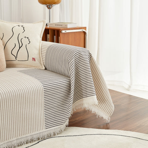 Slipcover KAS™ Cotton Jacquard Striped Sofa Cover Throw, Couch Covers for Dogs, Sectional Sofa Protector