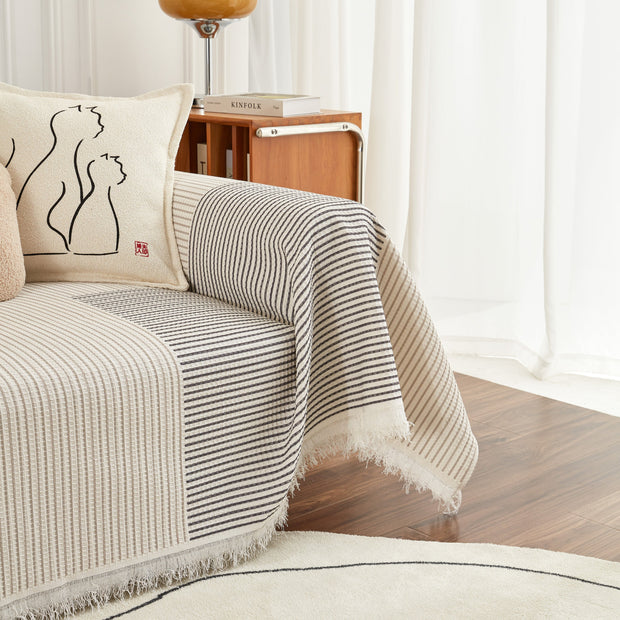 Slipcover KAS™ Cotton Jacquard Striped Sofa Cover Throw, Couch Covers for Dogs, Sectional Sofa Protector