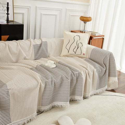 Slipcover KAS™ Cotton Jacquard Striped Sofa Cover Throw, Couch Covers for Dogs, Sectional Sofa Protector