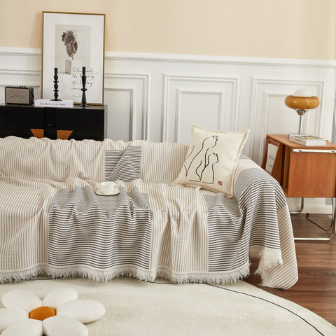 Slipcover KAS™ Cotton Jacquard Striped Sofa Cover Throw, Couch Covers for Dogs, Sectional Sofa Protector