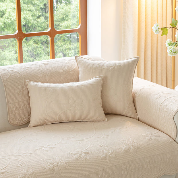 Slipcover KAS™ Floral Cotton Quilted Sofa Cover, Non-Slip Couch Protector with Scalloped Edges