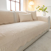 Slipcover KAS™ Floral Cotton Quilted Sofa Cover, Non-Slip Couch Protector with Scalloped Edges