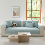 Slipcover KAS™ Floral Cotton Quilted Sofa Cover, Non-Slip Couch Protector with Scalloped Edges