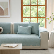 Slipcover KAS™ Floral Cotton Quilted Sofa Cover, Non-Slip Couch Protector with Scalloped Edges