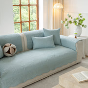 Slipcover KAS™ Floral Cotton Quilted Sofa Cover, Non-Slip Couch Protector with Scalloped Edges