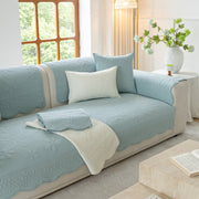 Slipcover KAS™ Floral Cotton Quilted Sofa Cover, Non-Slip Couch Protector with Scalloped Edges