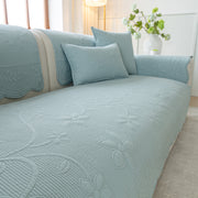 Slipcover KAS™ Floral Cotton Quilted Sofa Cover, Non-Slip Couch Protector with Scalloped Edges