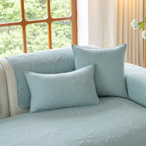 Slipcover KAS™ Floral Cotton Quilted Sofa Cover, Non-Slip Couch Protector with Scalloped Edges