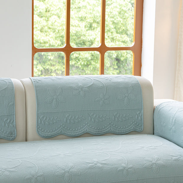 Slipcover KAS™ Floral Cotton Quilted Sofa Cover, Non-Slip Couch Protector with Scalloped Edges