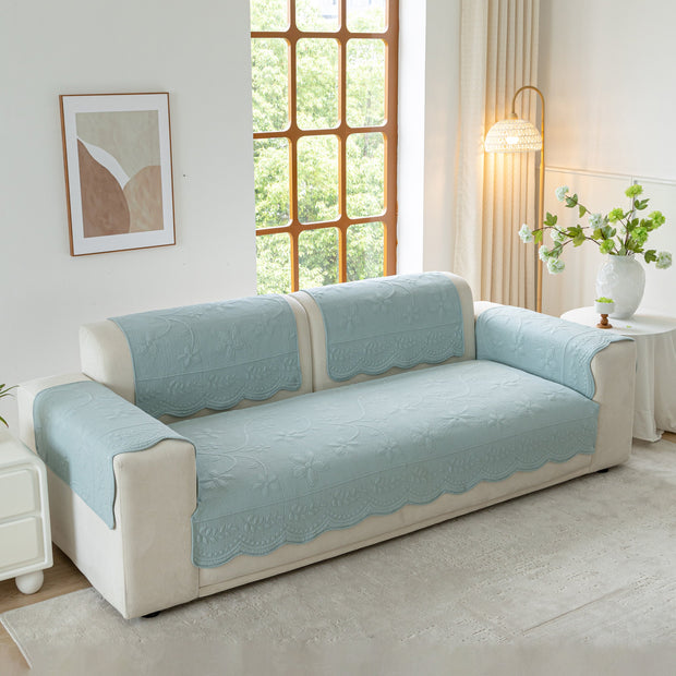 Slipcover KAS™ Floral Cotton Quilted Sofa Cover, Non-Slip Couch Protector with Scalloped Edges