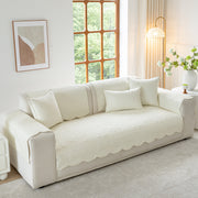 Slipcover KAS™ Floral Cotton Quilted Sofa Cover, Non-Slip Couch Protector with Scalloped Edges