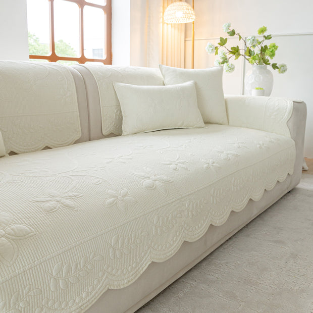 Slipcover KAS™ Floral Cotton Quilted Sofa Cover, Non-Slip Couch Protector with Scalloped Edges