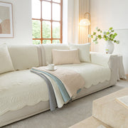 Slipcover KAS™ Floral Cotton Quilted Sofa Cover, Non-Slip Couch Protector with Scalloped Edges