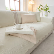 Slipcover KAS™ Floral Cotton Quilted Sofa Cover, Non-Slip Couch Protector with Scalloped Edges