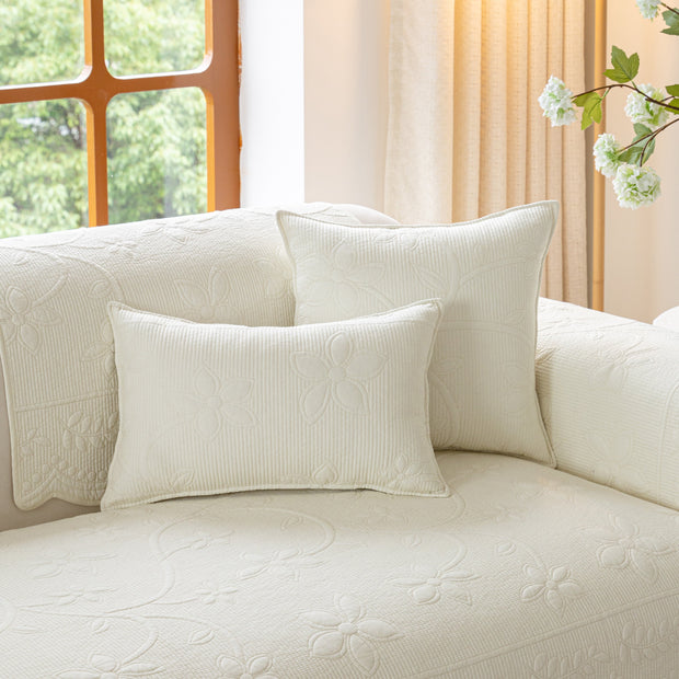 Slipcover KAS™ Floral Cotton Quilted Sofa Cover, Non-Slip Couch Protector with Scalloped Edges