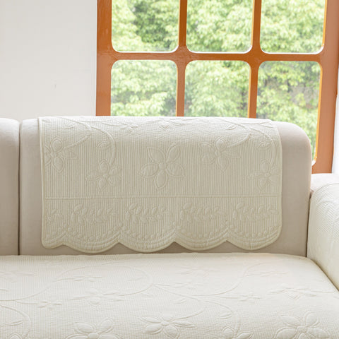 Slipcover KAS™ Floral Cotton Quilted Sofa Cover, Non-Slip Couch Protector with Scalloped Edges