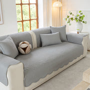 Slipcover KAS™ Floral Cotton Quilted Sofa Cover, Non-Slip Couch Protector with Scalloped Edges