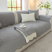 Slipcover KAS™ Floral Cotton Quilted Sofa Cover, Non-Slip Couch Protector with Scalloped Edges
