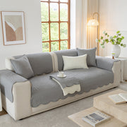 Slipcover KAS™ Floral Cotton Quilted Sofa Cover, Non-Slip Couch Protector with Scalloped Edges