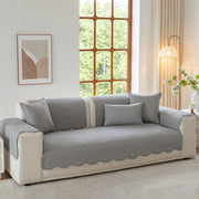 Slipcover KAS™ Floral Cotton Quilted Sofa Cover, Non-Slip Couch Protector with Scalloped Edges