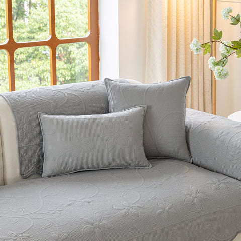 Slipcover KAS™ Floral Cotton Quilted Sofa Cover, Non-Slip Couch Protector with Scalloped Edges