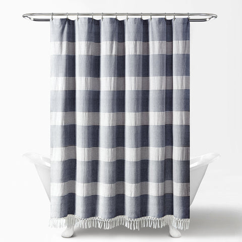 Lush Décor Tucker Stripe Yarn Dyed Cotton Knotted Tassel Shower Curtain