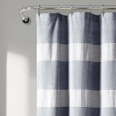 Lush Décor Tucker Stripe Yarn Dyed Cotton Knotted Tassel Shower Curtain