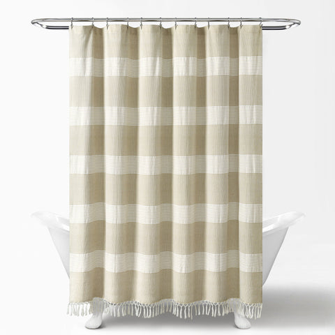 Lush Décor Tucker Stripe Yarn Dyed Cotton Knotted Tassel Shower Curtain