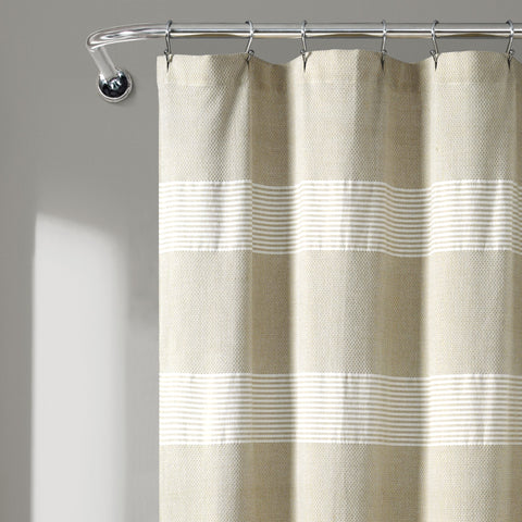 Lush Décor Tucker Stripe Yarn Dyed Cotton Knotted Tassel Shower Curtain