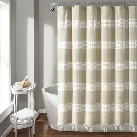 Lush Décor Tucker Stripe Yarn Dyed Cotton Knotted Tassel Shower Curtain