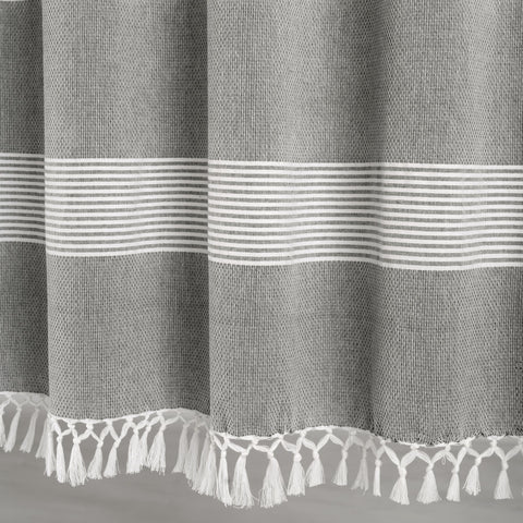 Lush Décor Tucker Stripe Yarn Dyed Cotton Knotted Tassel Window Curtain Panel Set