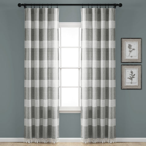 Lush Décor Tucker Stripe Yarn Dyed Cotton Knotted Tassel Window Curtain Panel Set