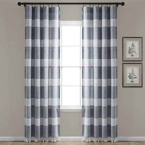 Lush Décor Tucker Stripe Yarn Dyed Cotton Knotted Tassel Window Curtain Panel Set