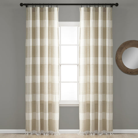 Lush Décor Tucker Stripe Yarn Dyed Cotton Knotted Tassel Window Curtain Panel Set