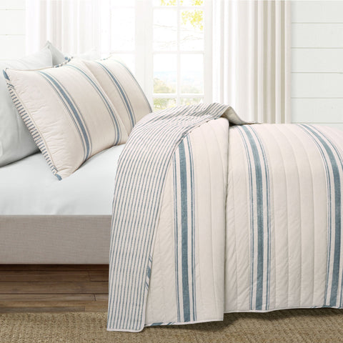 Lush Décor Farmhouse Stripe Reversible Cotton Quilt Set