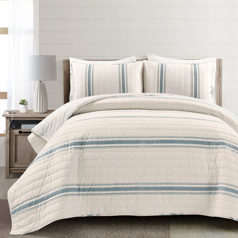 Lush Décor Farmhouse Stripe Reversible Cotton Quilt Set