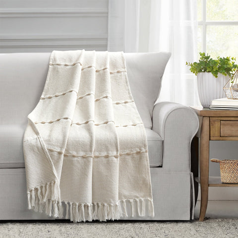 Lush Décor Herringbone Stripe Yarn Dyed Cotton Woven Tassel Throw